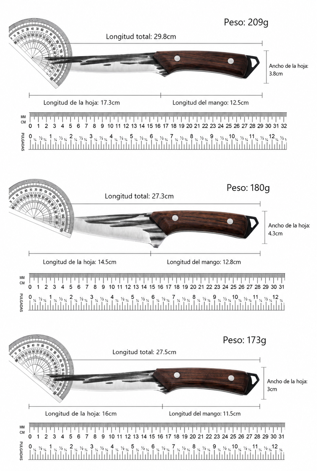 Kit de 3 Cuchillos Forjados a Mano para Asado y Deshuesar + Fundas de Cuero