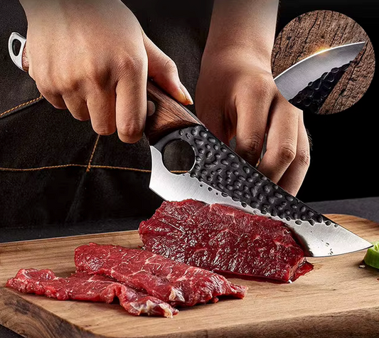 Cuchillo Forjado a Mano para Asado + Funda y Afilador de Regalo