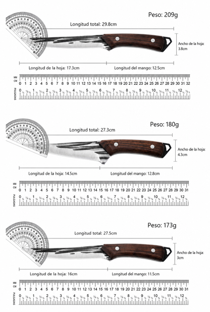 Kit de 3 Cuchillos Forjados a Mano para Asado y Deshuesar + Fundas de Cuero