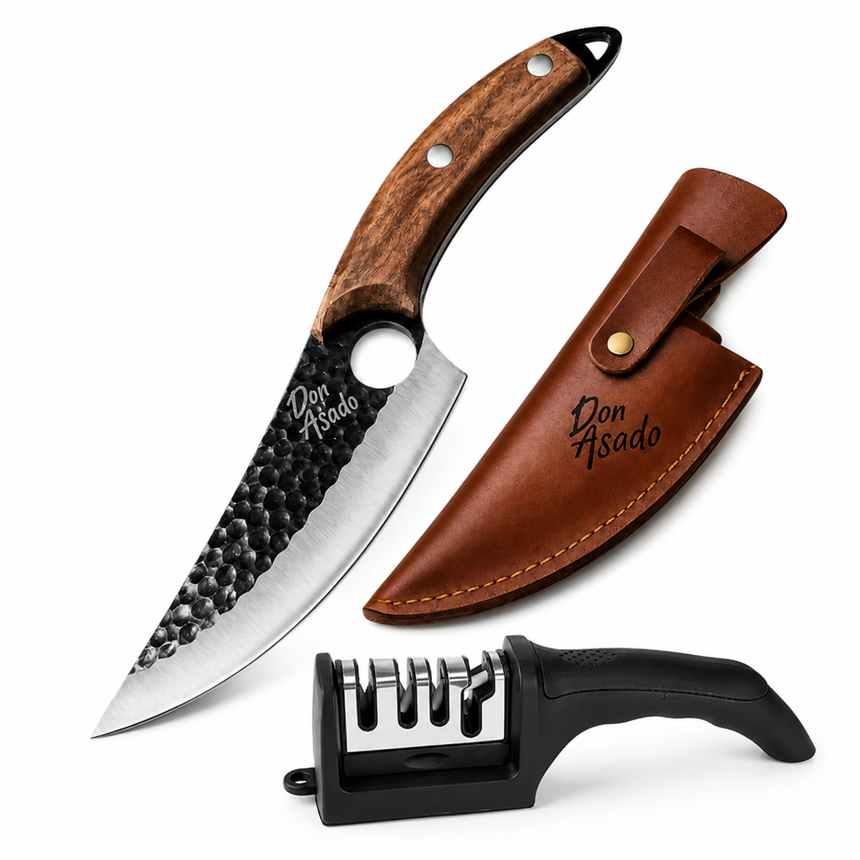 Cuchillo Forjado a Mano para Asado + Funda y Afilador de Regalo