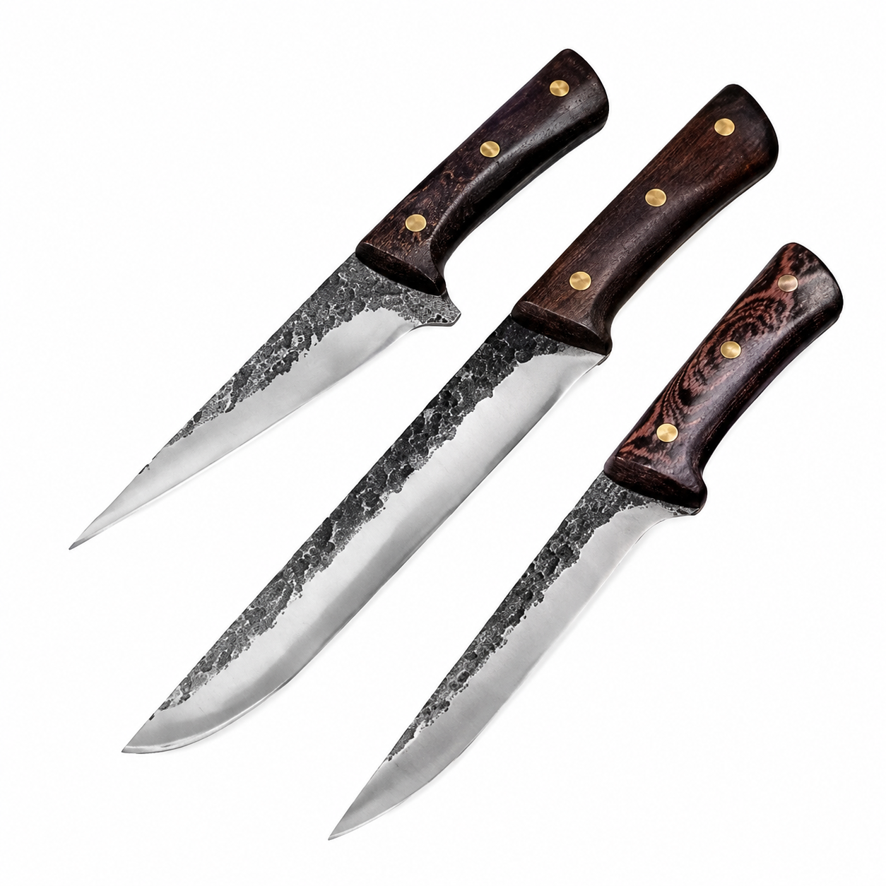Kit de 3 Cuchillos Forjados a Mano para Asado y Deshuesar + Fundas de Cuero